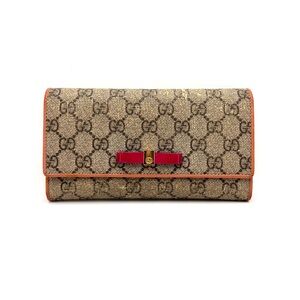 Authentic GG GUCCI Pink Ribbon Orange Leather Continental Long Wallet
